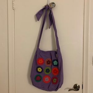 Purple Ecofriendly Crochet Floral Boho Hobo Bag
